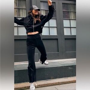 Free People Movement Take the Lead Velour Velvet Flare Pants Size XS Black NWT